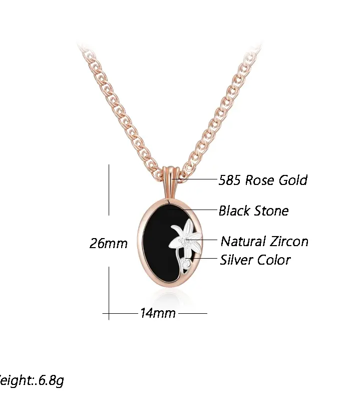 Kinel-collar con colgante de flor de piedra negra para mujer, moda 585, mezcla de colores de oro rosa y plata, joyería fina diaria de alta calidad 2