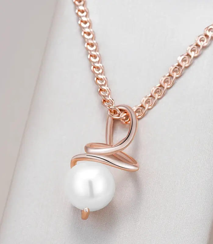 Kinel-collar con colgante de oro rosa 585 de lujo para mujer, joyería de boda nupcial con perlas huecas geométricas únicas, regalo de uso diario 1