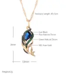 Kinel-collar con colgante de circón Natural azul para mujer, oro rosa 585, chapado en negro, hoja de cristal Vintage, joyería fina diaria 2