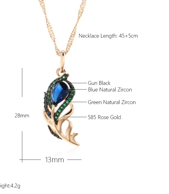 Kinel-collar con colgante de circón Natural azul para mujer, oro rosa 585, chapado en negro, hoja de cristal Vintage, joyería fina diaria 2
