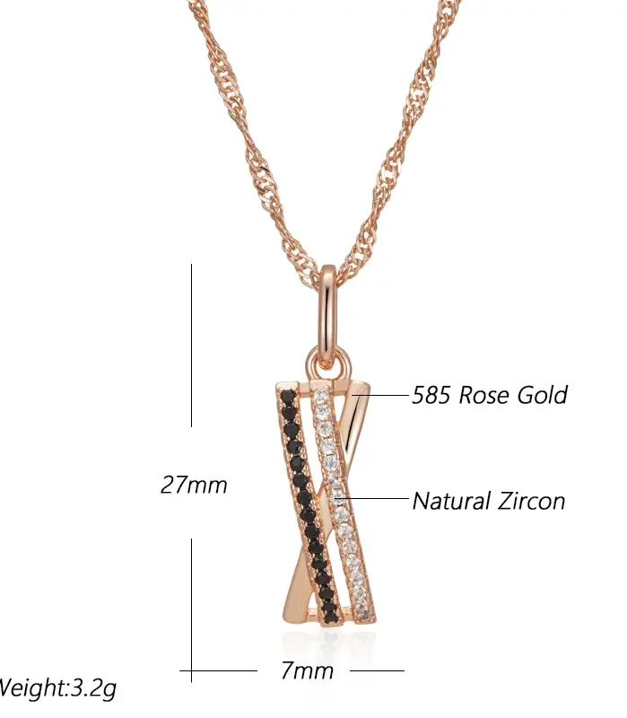 Kinel moda negro con colgante de circón Natural blanco collar de mujer de lujo 585 Color oro rosa colgante Vintage joyería diaria 2