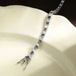 KNOBSPIN Pulseras de tenis de moissanita azul para mujer y hombre, 3mm, 4mm, diamante de cultivo de laboratorio con certificado, pulsera chapada en plata 925 de 18k 5
