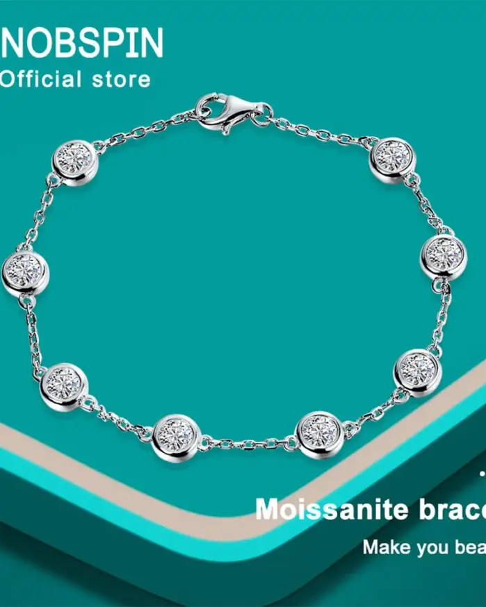 KNOBSPIN-pulsera de tenis de moissanita D VVS, 4mm, 2,4 CT, Diamante de laboratorio, joyería fina de boda, pulseras de plata de ley 925 para mujer 1