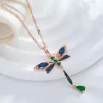 Kinel-collar con colgante de libélula de circón Natural para mujer, joyería fina Vintage chapada en oro rosa y negro, color azul intenso, 585 5