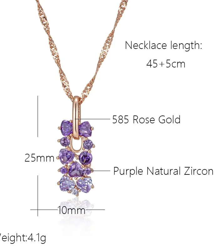 Kinel 2023 nuevo 585 collar con colgante de flor de cristal de Color oro rosa para mujer accesorios de circón Natural púrpura joyería Vintage 2