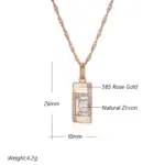Kinel-collar con colgante cuadrado clásico para mujer, Color oro rosa 585, accesorios de circonita Natural, colgante Simple, joyería diaria 2