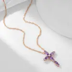 Kinel, collares con colgante de Cruz de Color oro rosa 585 inusuales para mujer, accesorios de circón Natural púrpura, joyería fina diaria 4