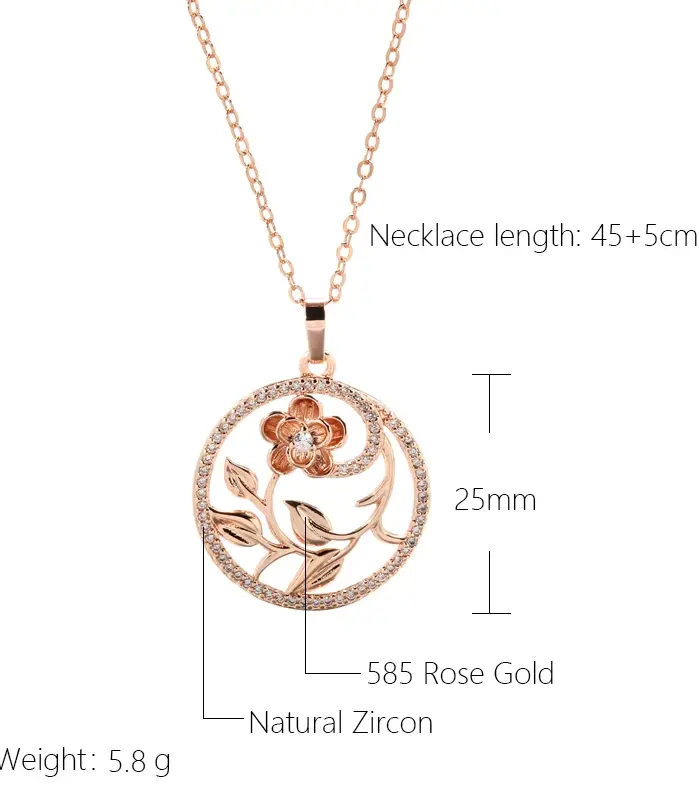 Kinel-collar de flores huecas de oro rosa 585 para mujer, circonita Natural, joyería étnica diaria para fiesta de boda, novedad de 2023 2