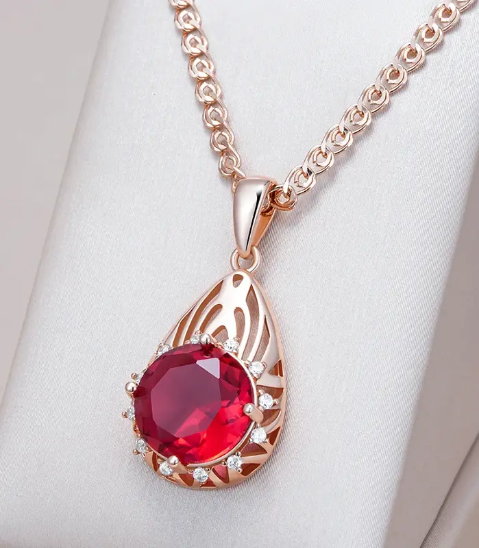 Kinel-collar con colgante de circón Natural rojo brillante para mujer, accesorios de fiesta de Color oro rosa 585, joyería Vintage fina para uso diario 1