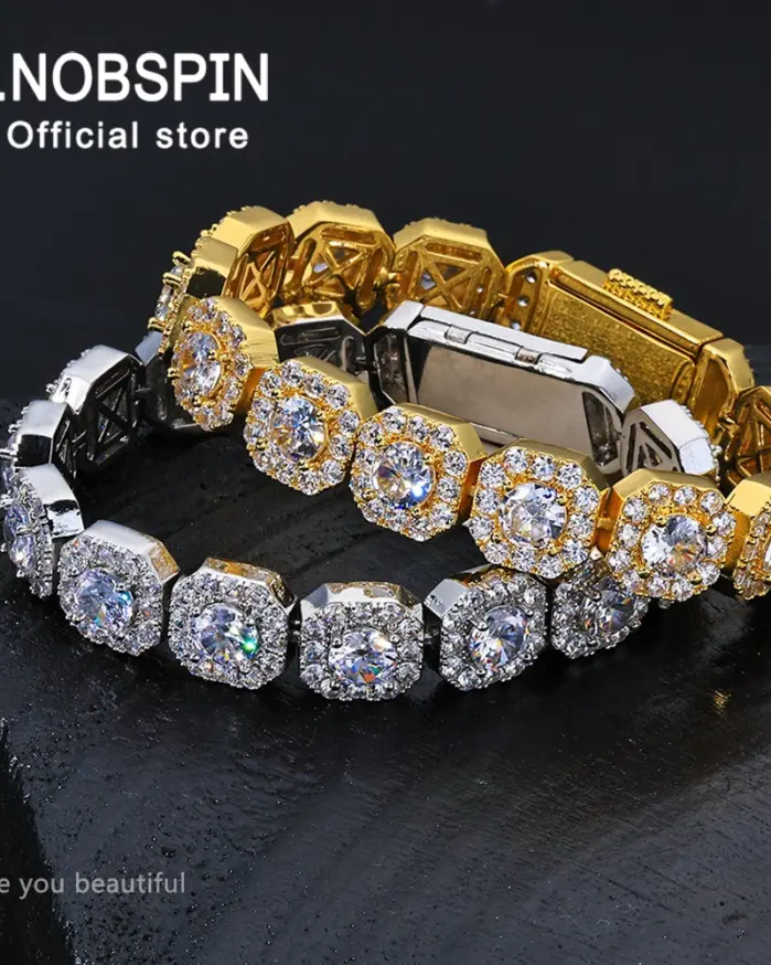 KNOBSPIN-pulsera de tenis de moissanita, Original, chapada en plata de ley s925, oro blanco de 18k con pulseras GRA para mujer y hombre 1