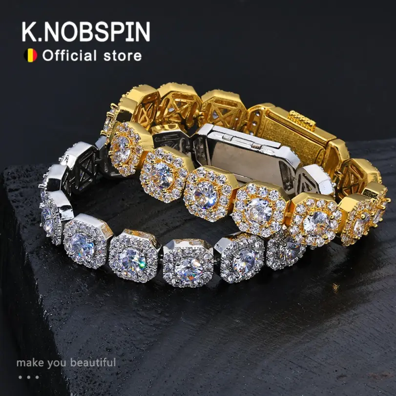 KNOBSPIN-pulsera de tenis de moissanita, Original, chapada en plata de ley s925, oro blanco de 18k con pulseras GRA para mujer y hombre 1 KNOBSPIN-pulsera de tenis de moissanita, Original, chapada en plata de ley s925, oro blanco de 18k con pulseras GRA para mujer y hombre 1