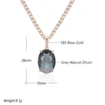 Kinel-collar con colgante de cristal gris ovalado para mujer, Color oro rosa 585, con circón Natural, joyería fina diaria de alta calidad 2