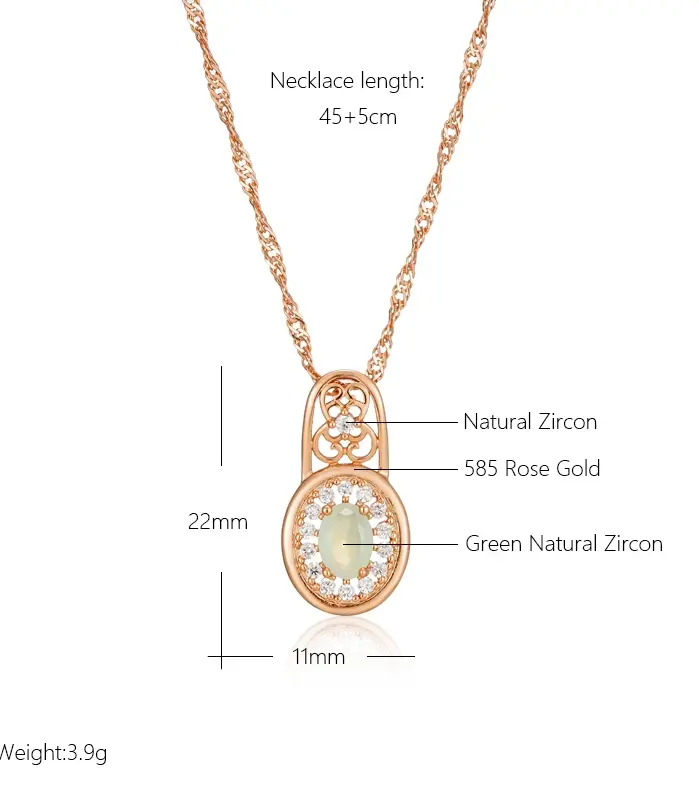 Kinel-collar con colgante de Esmeralda de corte ovalado, circonita Natural de lujo con flor de Color oro rosa 585, joyería étnica para boda diaria 2