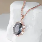 Kinel-collar con colgante ovalado grande para mujer, color gris intenso, tendencia 585, Color oro rosa con circón Natural, joyería fina diaria de alta calidad 3