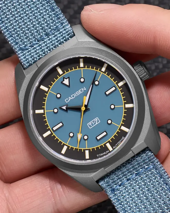 Reloj de Pulsera CADISEN TI-7 Autodyne de Acero y Titanio, Mecánico Automático, con Correa de Lona, MIYOTA 8215, Luminoso, con Cristal de Zafiro, Resistente al Agua, para Hombre 1