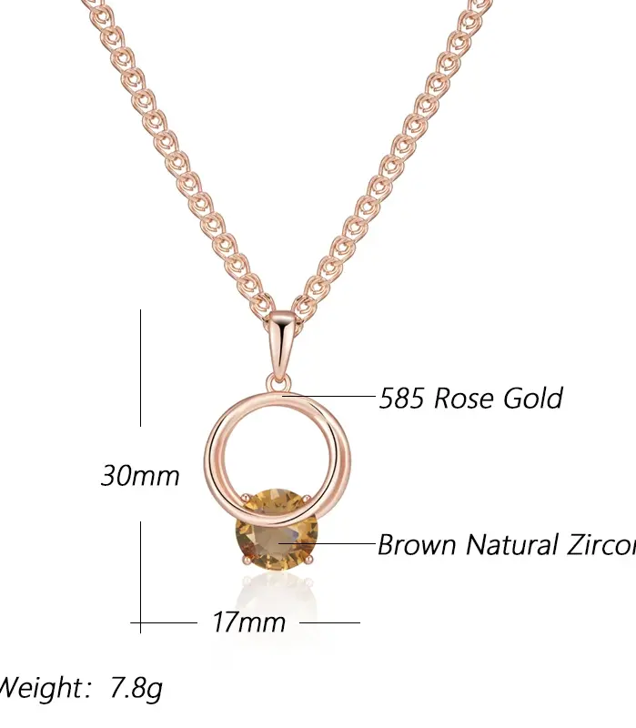 Kinel-collar con colgante de circón Natural marrón brillante para mujer, accesorios de fiesta de Color oro rosa 585, joyería fina diaria 2