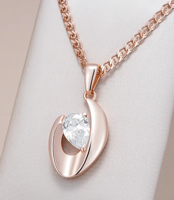 Kinel-collar con colgante de Color oro rosa 585, accesorios simples y brillantes de circón Natural, joyería fina para boda nupcial 1