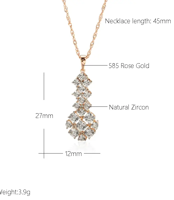 Kinel-collar con colgante de circón Natural para mujer, joyería Retro étnica diaria de lujo, Color oro rosa y plata, 585 2