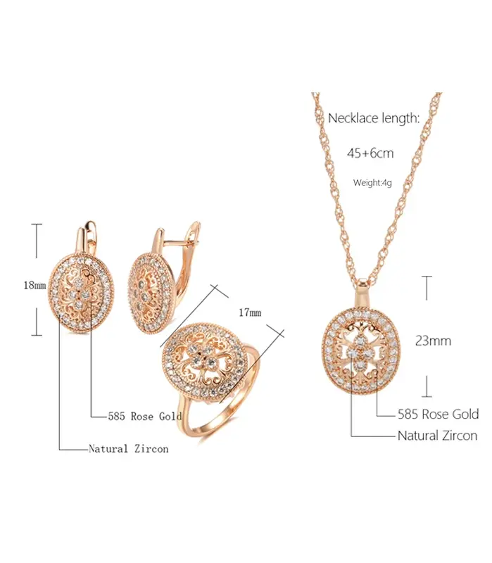 Kinel moda novedosa 585 collar de oro rosa pendientes conjuntos de anillos para mujer circón Natural flor étnica novia conjunto de joyería de boda 2