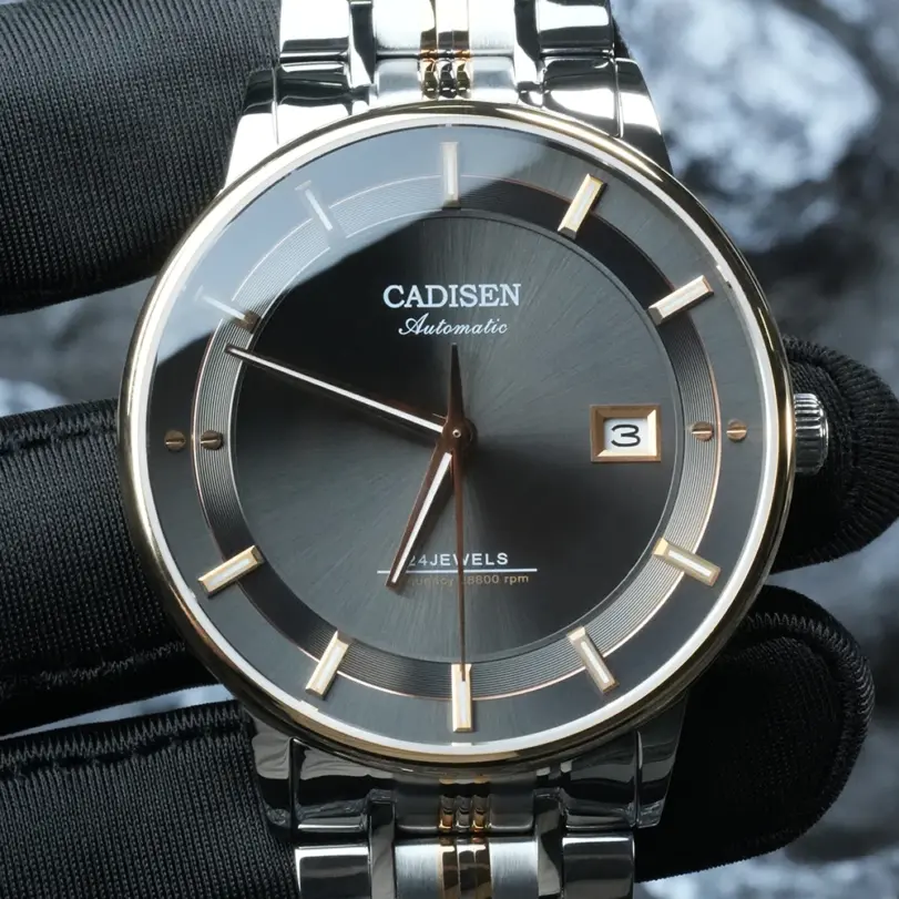 Relojes de Pulsera Mecánicos CADISEN con Movimiento MIYOTA 9015, Reloj Automático Ultrafino, Zafiro, Resistente al Agua, Oro Rosa, Relojes de Negocios 1