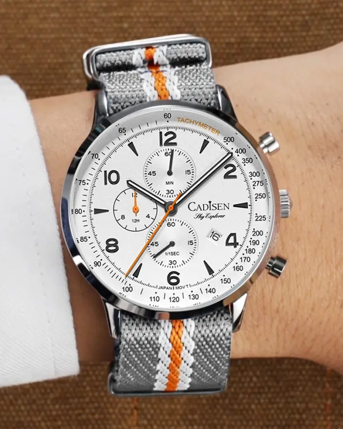 Reloj CADISEN nuevo cronógrafo de cuarzo para hombre, relojes de lujo para hombre MIYOTA 0S10 AR, reloj de pulsera de lona resistente al agua con espejo para hombre 1