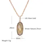 Kinel-collar con colgante de circón Natural para mujer, redondo, marrón claro, Simple, Color oro rosa 585, joyería diaria de alta calidad 2