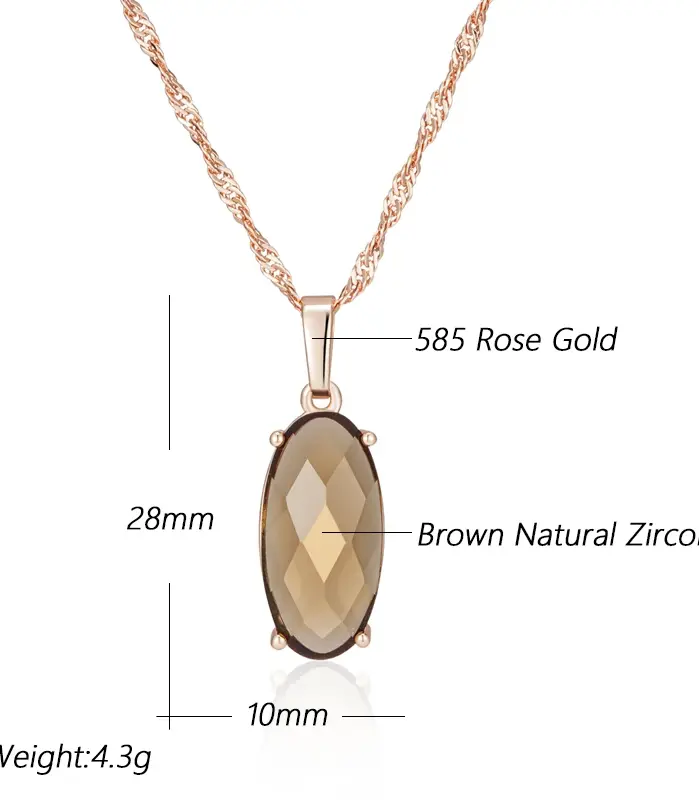 Kinel-collar con colgante de circón Natural para mujer, redondo, marrón claro, Simple, Color oro rosa 585, joyería diaria de alta calidad 2