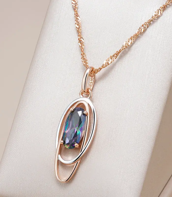 Kinel-collar con colgante de circón Natural para mujer, ovalado, colorido, a la moda, oro rosa 585, mezcla de colores plateados, colgante elegante, joyería diaria 1