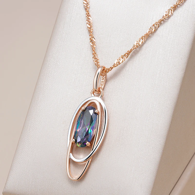 Kinel-collar con colgante de circón Natural para mujer, ovalado, colorido, a la moda, oro rosa 585, mezcla de colores plateados, colgante elegante, joyería diaria 1 Kinel-collar con colgante de circón Natural para mujer, ovalado, colorido, a la moda, oro rosa 585, mezcla de colores plateados, colgante elegante, joyería diaria 1