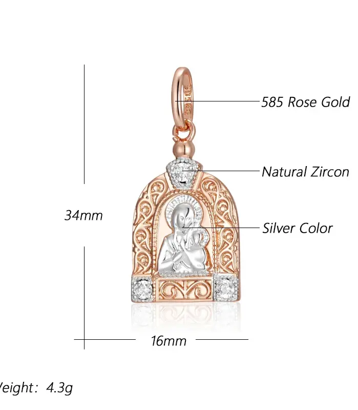 Kinel-collar con colgante de la Virgen María de lujo para hombre y mujer, Color oro rosa 585, circonita Natural, abalorio de Jesús, joyería fina diaria, regalos 2