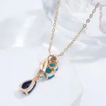 Kinel-collar con colgante de Color oro rosa 585 para mujer, accesorios de circón Natural azul, joyería fina étnica Vintage diaria 5