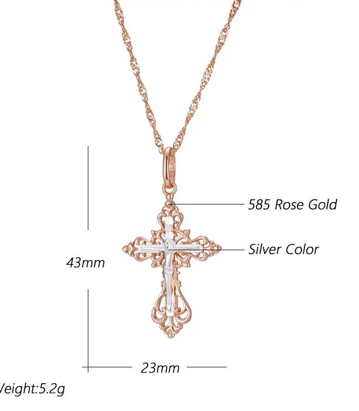 Kinel-collar con colgante de Cruz de la Iglesia Ortodoxa para hombre y mujer, joyería étnica fina diaria, Color oro rosa y plata 585 2