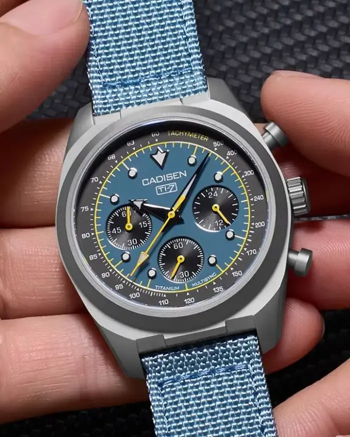 Relojes CADISEN Titanium TI-7 MULTISYNC New Moon para hombre, cronógrafo de lona VK63, regalo para hombre, reloj de cuarzo de lujo con cristal de zafiro AR para hombre 1