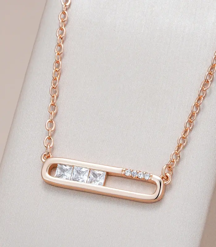 Kinel-collar con colgante geométrico para mujer, Color oro rosa 585, circonita Natural brillante, inusual, creativo, diario, regalo de joyería fina 1