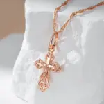 Kinel-collar de lujo con colgante de Cruz para hombres y mujeres, Color oro rosa, Iglesia Ortodoxa, Jesús, brillante, encanto, joyería fina diaria, 585 3
