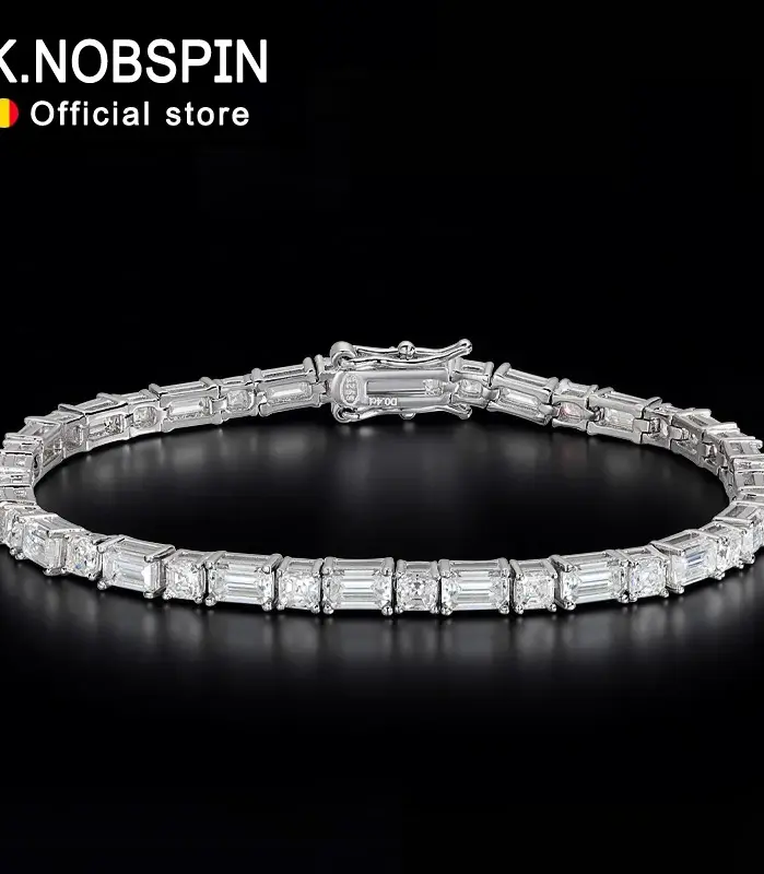Pulsera de tenis KNOBSPIN con moissanita de corte esmeralda/ascher, plata de ley 925 chapada en oro blanco con certificado GRA, para mujer y hombre 1