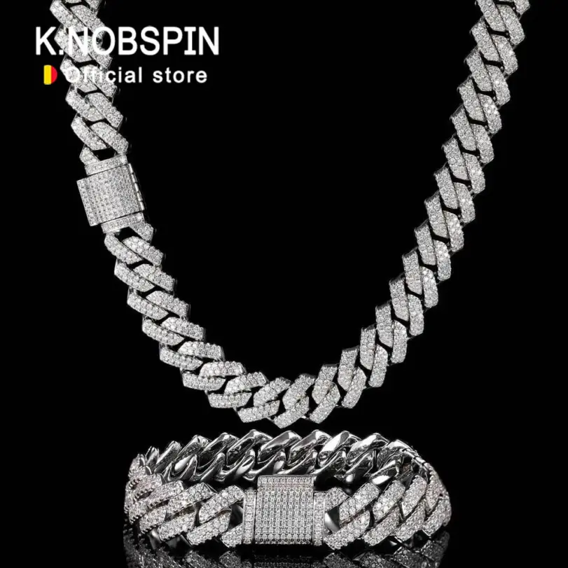 Pulsera Cubana KNOBSPIN de Moissanita Color D, Chapada en Plata de Ley 925 con Cadena de Eslabones Cubanos de Diamantes de Oro Blanco de 18k para Hombre y Mujer 1 Pulsera Cubana KNOBSPIN de Moissanita Color D, Chapada en Plata de Ley 925 con Cadena de Eslabones Cubanos de Diamantes de Oro Blanco de 18k para Hombre y Mujer 1