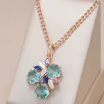 Kinel-collar con colgante de piedra verde para mujer, rombo único, circonita Natural, Color oro rosa 585, joyería de boda Vintage 1