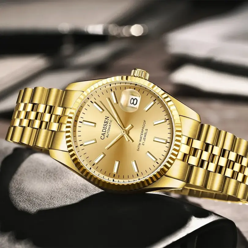 Reloj Mecánico CADISEN para hombre, reloj automático de lujo de marca superior, reloj de negocios de acero inoxidable resistente al agua, reloj Masculino 6