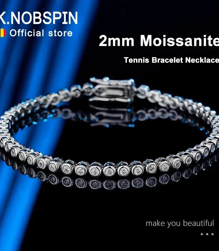 pulsera de tenis de moissanita de 2mm para mujer y hombre, cadena de Hip Hop con plata de ley 100% GRA, pulsera chapada en oro blanco de 18k 1