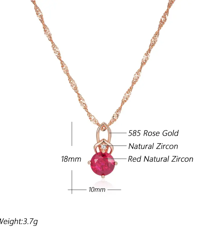 Kinel-collar con colgante de circón Natural ovalado rojo brillante para mujer, moda 585, Color oro rosa, joyería étnica para novia, joyería Vintage diaria fina 2