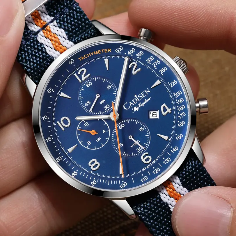 Reloj CADISEN nuevo cronógrafo de cuarzo para hombre, relojes de lujo para hombre MIYOTA 0S10 AR, reloj de pulsera de lona resistente al agua con espejo para hombre 3