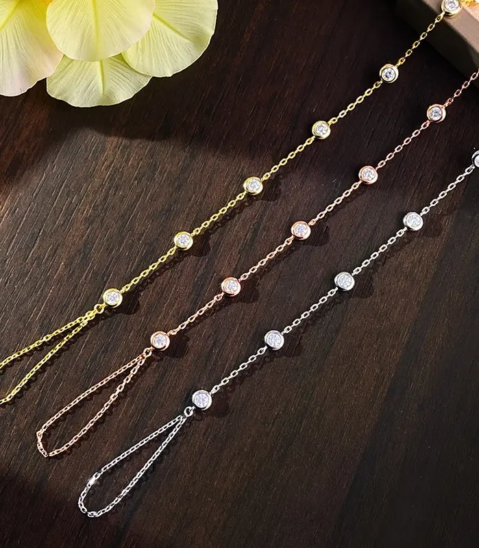 KNOBSPIN-pulseras de moissanita de Color D de 3mm para mujer, cadena ajustable de 14-21cm, pulsera de burbujas de plata esterlina s925 con certificado GRA 2
