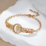 Kinel-pulsera de flores étnicas de Color oro rosa para mujer, brazalete de Metal brillante, joyería fina diaria para boda, 585 5