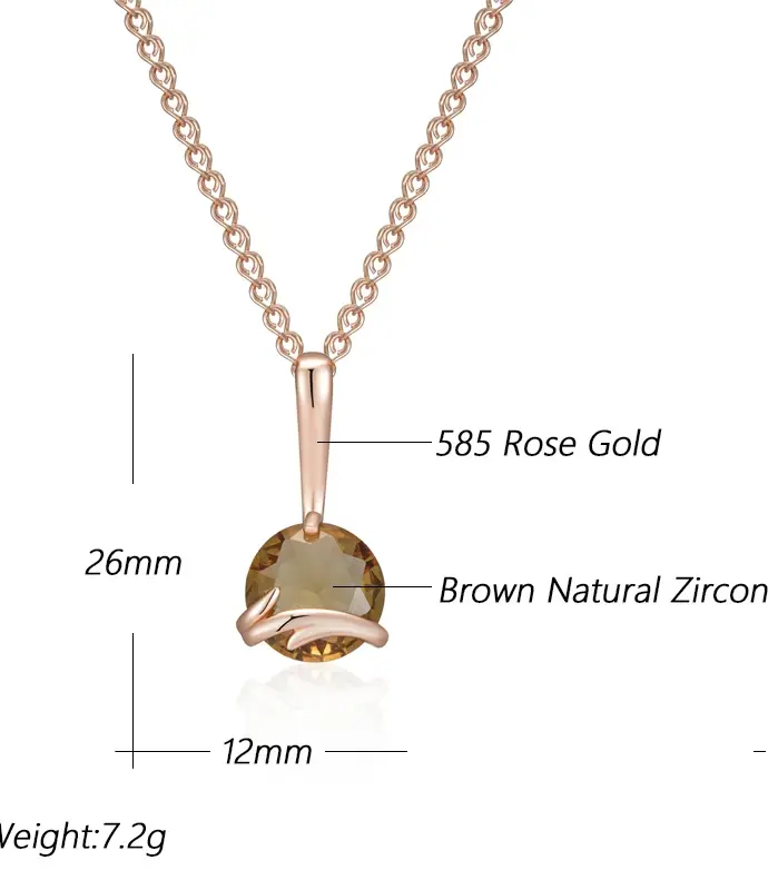Kinel-collar con colgante de Color oro rosa 585, Simple, para mujer, circonita Natural marrón, joyería de boda para novia de alta calidad 2