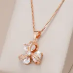Kinel-collar con colgante de flor de cristal para mujer, Color oro rosa 585, accesorios de circón Natural, joyería étnica fina diaria 1
