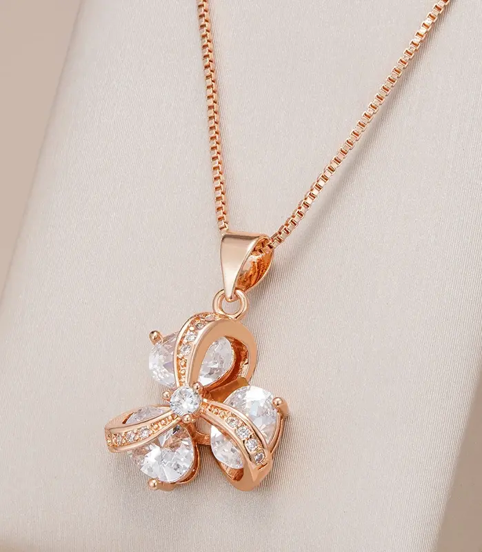 Kinel-collar con colgante de flor de cristal para mujer, Color oro rosa 585, accesorios de circón Natural, joyería étnica fina diaria 1