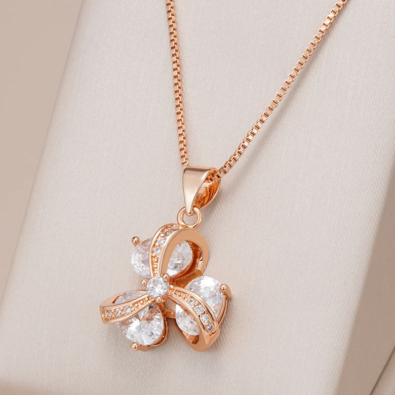 Kinel-collar con colgante de flor de cristal para mujer, Color oro rosa 585, accesorios de circón Natural, joyería étnica fina diaria 1 Kinel-collar con colgante de flor de cristal para mujer, Color oro rosa 585, accesorios de circón Natural, joyería étnica fina diaria 1