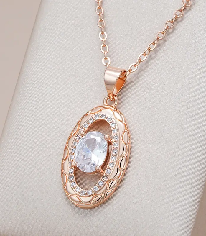 Kinel-Colgante de circón Natural con flores huecas para mujer, collar de Color oro rosa, joyería fina diaria, 585 1