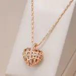 Kinel-collar con colgante de corazón hueco único para mujer, circonita Natural con Color oro rosa 585, joyería moderna para fiesta y boda 1
